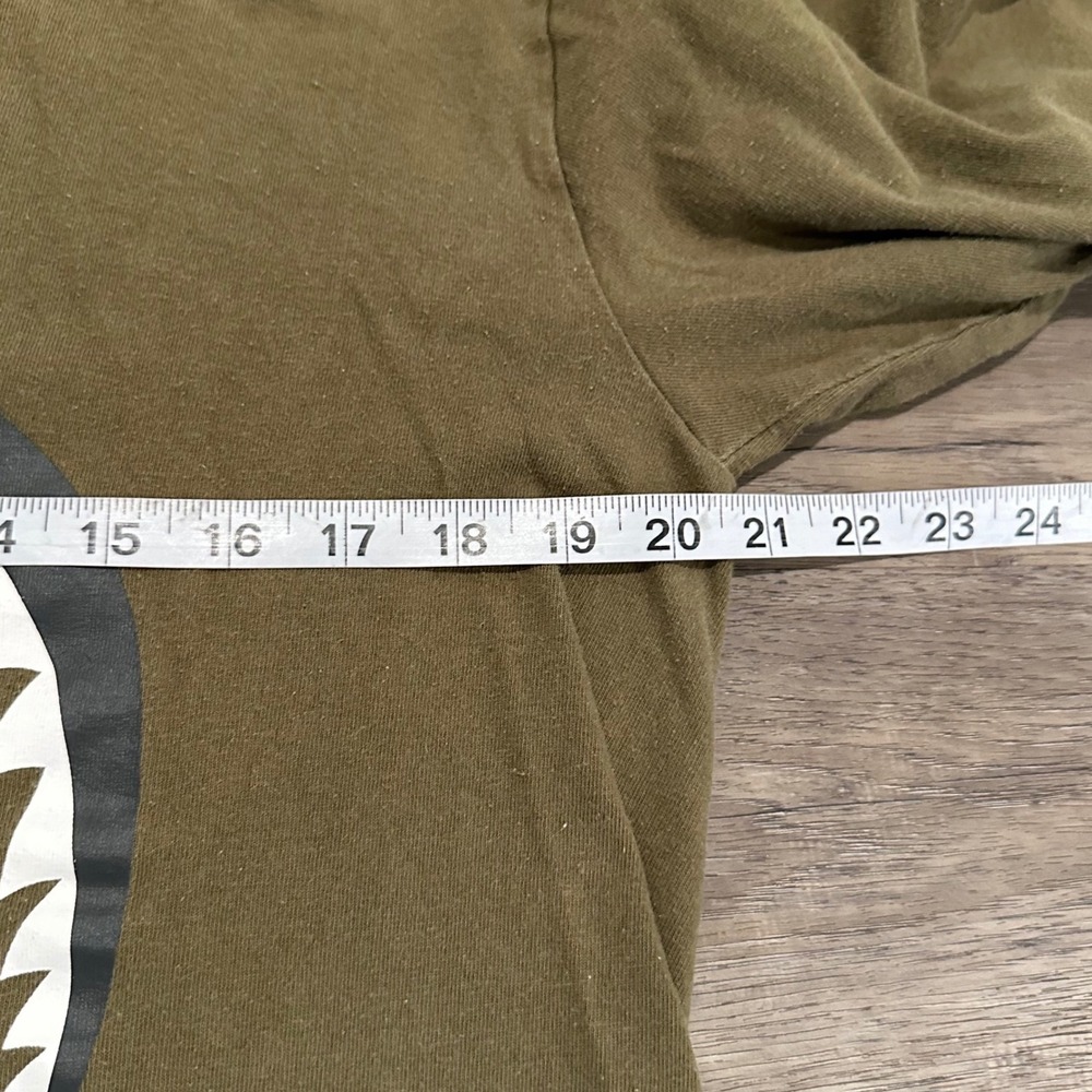A Bathing Ape BAPE Shark Face Long Sleeve T-Shirt Olive Green Mens Size Large - Picture 7 of 8